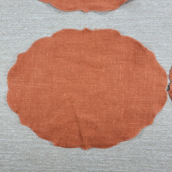 VTG Williams Sonoma Linen Placemats Pumpkin Orange Scalloped Edge Oval Set of 4 - Picture 7 of 13